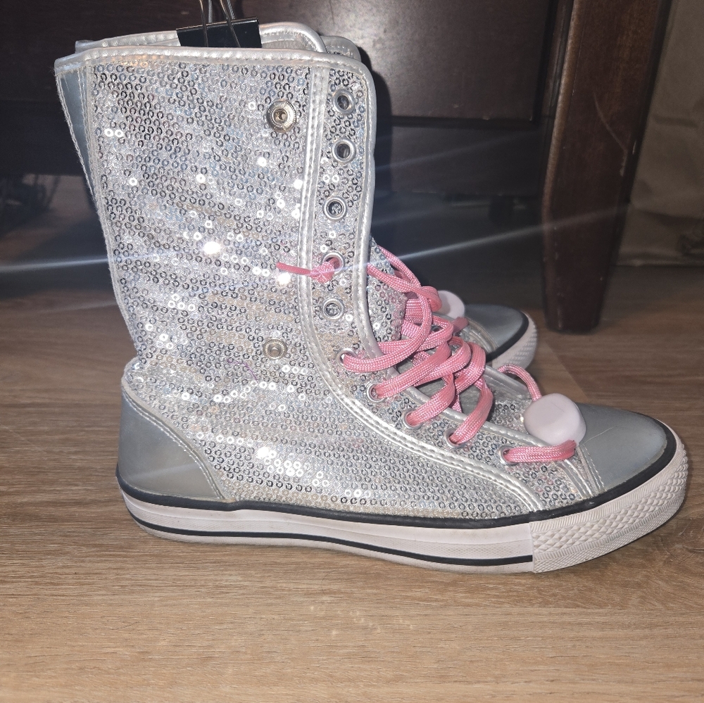 Sparkly Silver Kids High-Top Sneakers